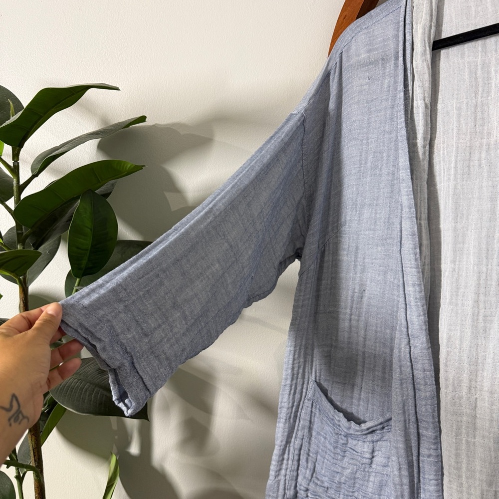 Eileen Fisher ONE SIZE Chambray Organic Cotton Crinkle Gauze Kimono Jacket - Picture 3 of 11